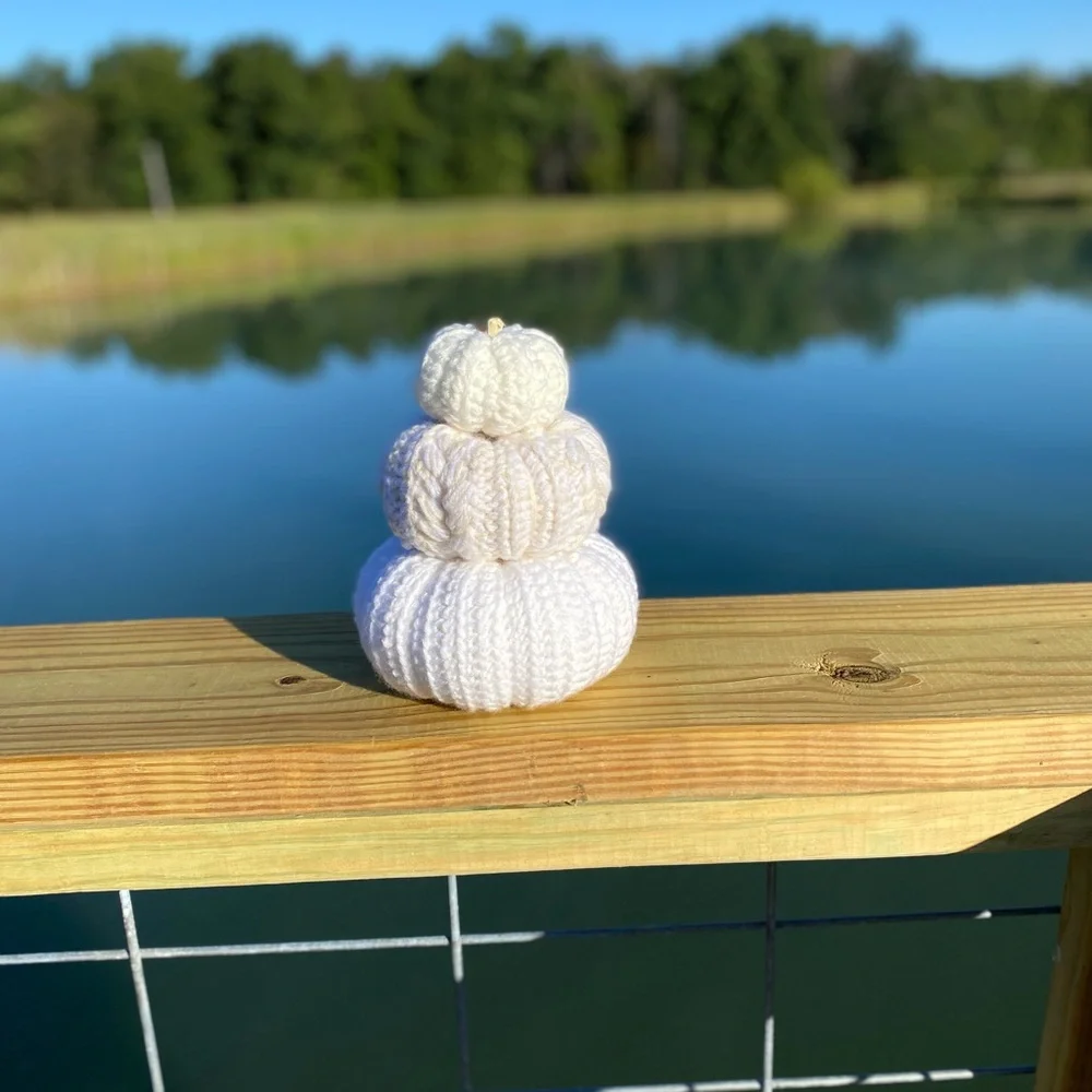 Crochet stacking pumpkin trio Neutral fall decor handmade one set - Picture 9 of 9